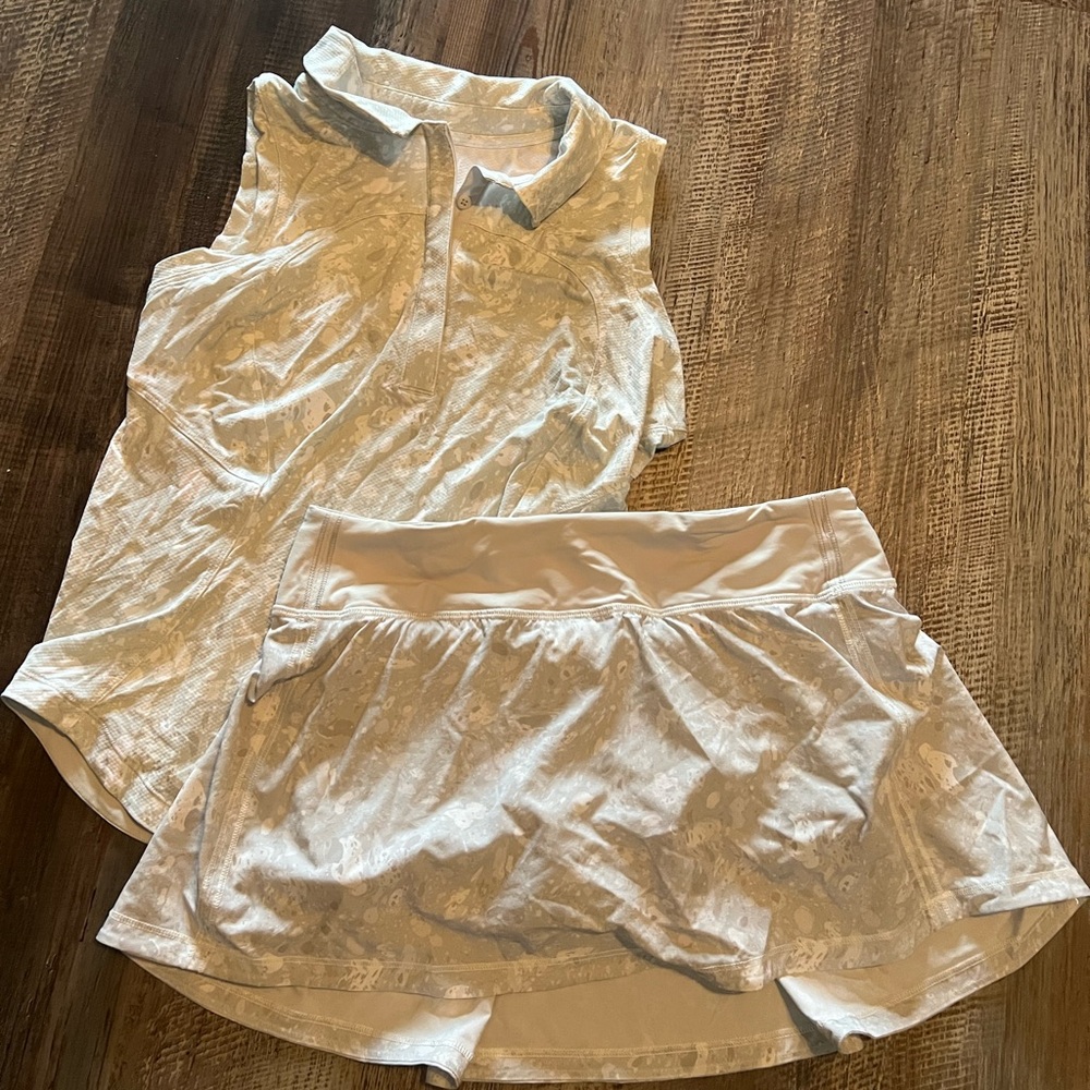 Lululemon Athletica White Sleeveless Top and Skirt Set